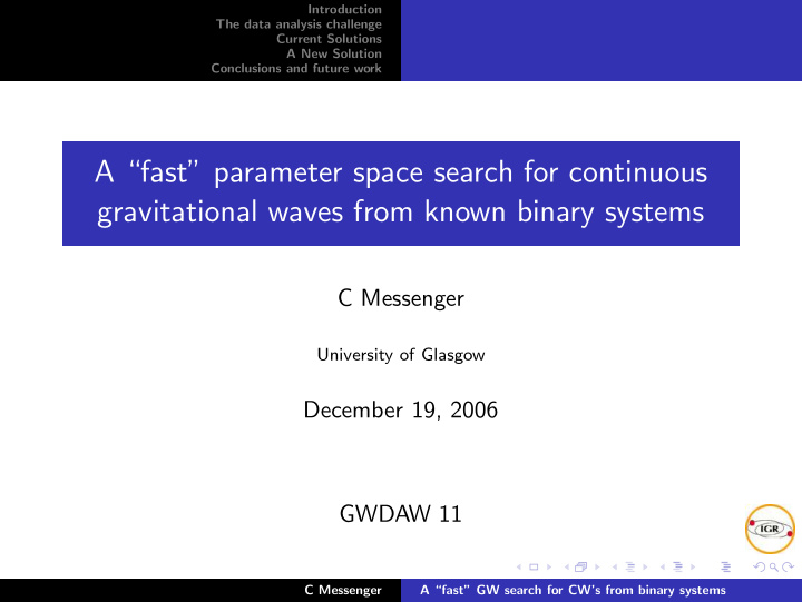 a fast parameter space search for continuous