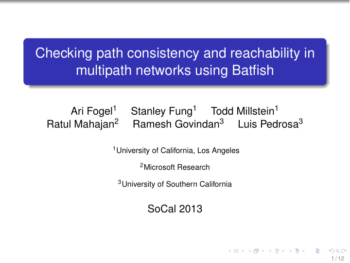 checking path consistency and reachability in multipath