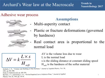 V = k L  s  L is the normal load  s is the sliding distance at constant sliding speed H soft H