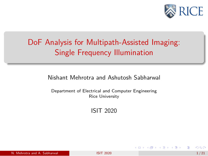 dof analysis for multipath assisted imaging single