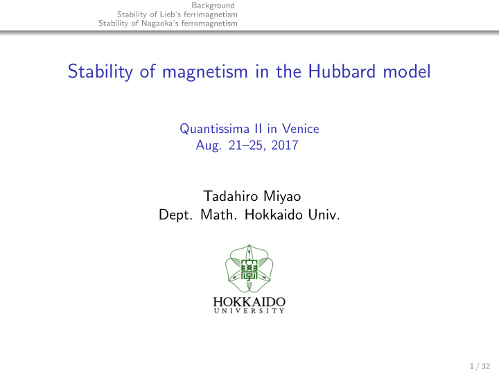 stability of magnetism in the hubbard model