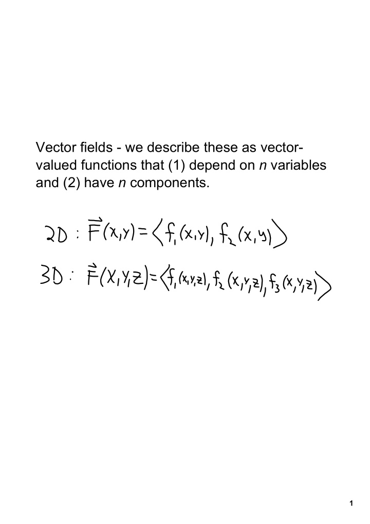 vector fields we describe these as vector valued