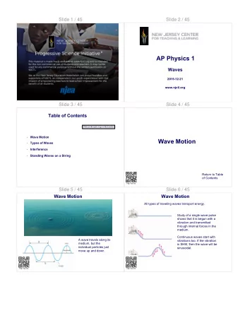 AP Physics 1  Waves  2015-12-21  www.njctl.org  Slide 3 / 45  Slide 4 / 45  Table of Contents