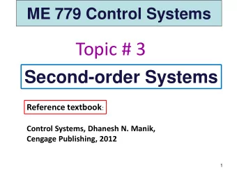 Topic # 3  Second-order Systems Reference textbook :  Control Systems, Dhanesh N. Manik,  Cengage
