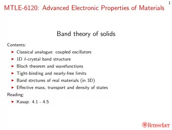 MTLE-6120: Advanced Electronic Properties of Materials  Band theory of solids  Contents: