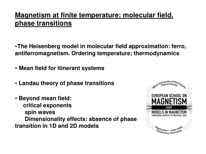 magnetism at finite temperature molecular field phase