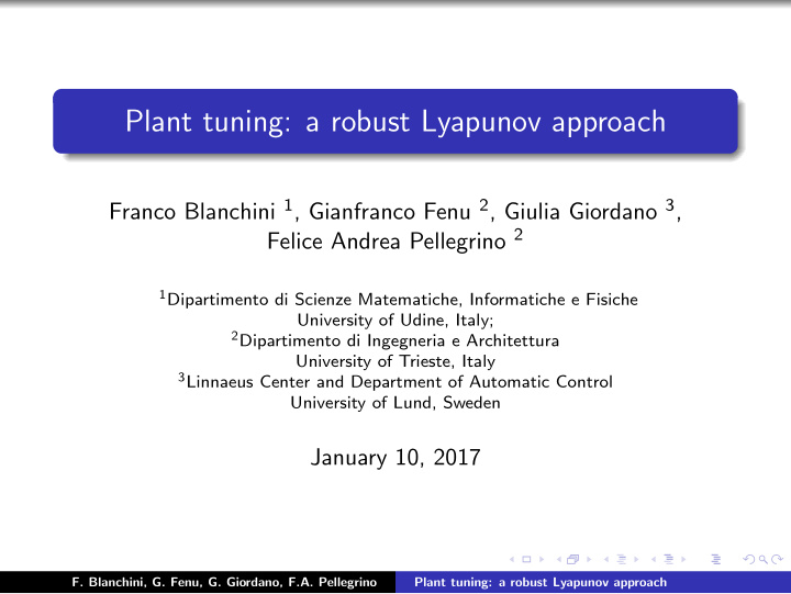 plant tuning a robust lyapunov approach