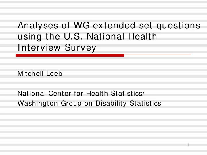 analyses of wg extended set questions using the u s