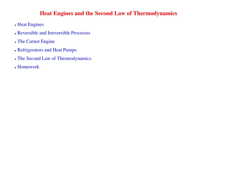 heat engines and the second law of thermodynamics