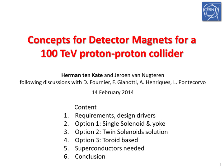 concepts for detector magnets for a 100 tev proton proton