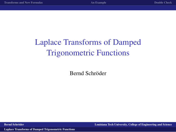 laplace transforms of damped trigonometric functions