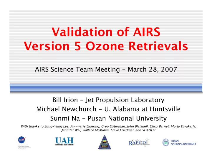 validation of airs version 5 ozone retrievals