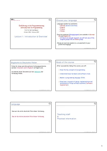1  About me  Choosing an exercise group  At ETH for five years  Registration lists are available