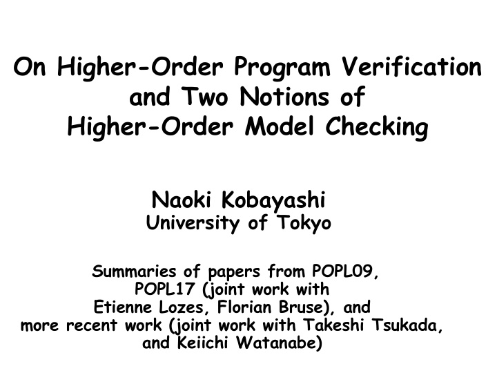 on higher order program verification and two notions of