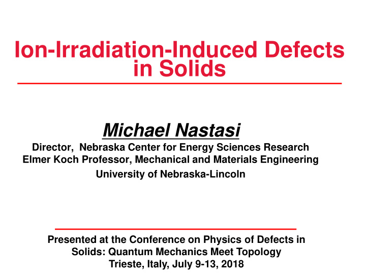 ion irradiation induced defects in solids