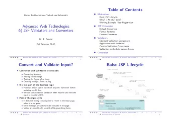 Table of Contents  Motivations    Berner Fachhochschule-Technik und Informatik  Basic JSF