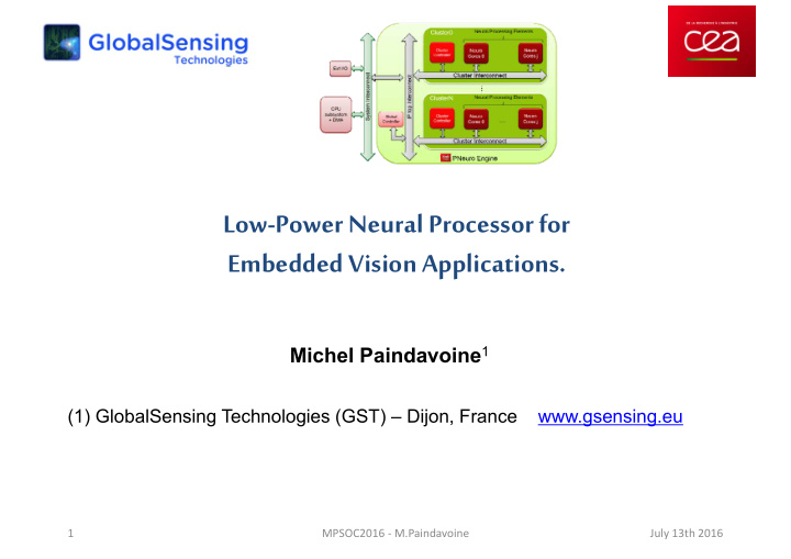 low power neural processor for embedded vision