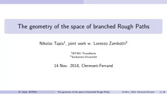 The geometry of the space of branched Rough Paths Nikolas Tapia 1 , joint work w. Lorenzo Zambotti