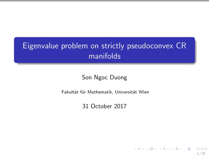 eigenvalue problem on strictly pseudoconvex cr manifolds