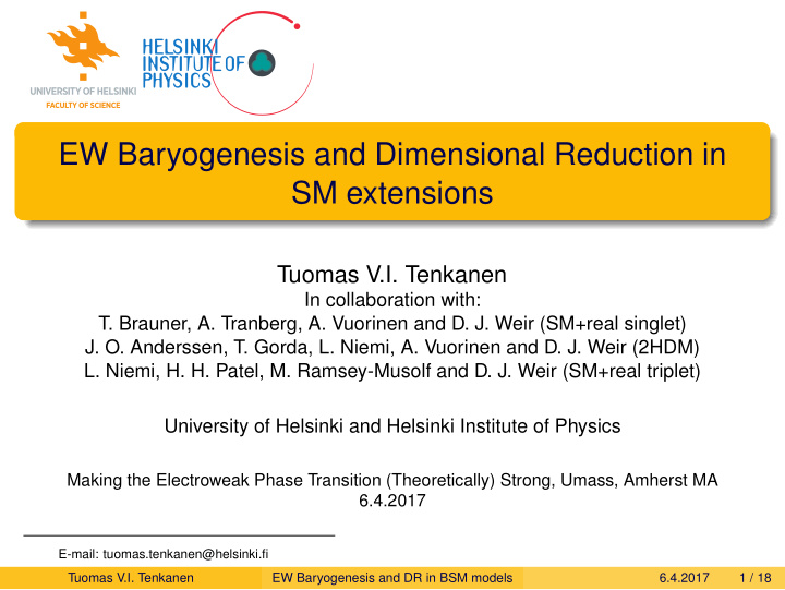 ew baryogenesis and dimensional reduction in sm extensions