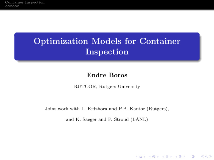 optimization models for container inspection