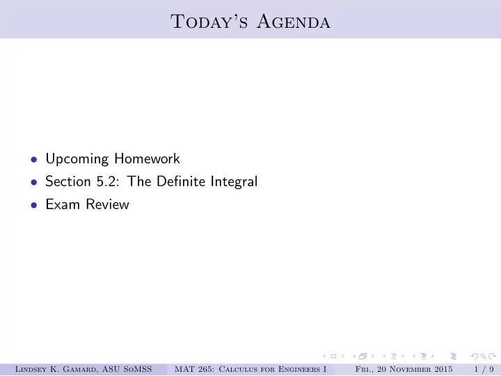 today s agenda