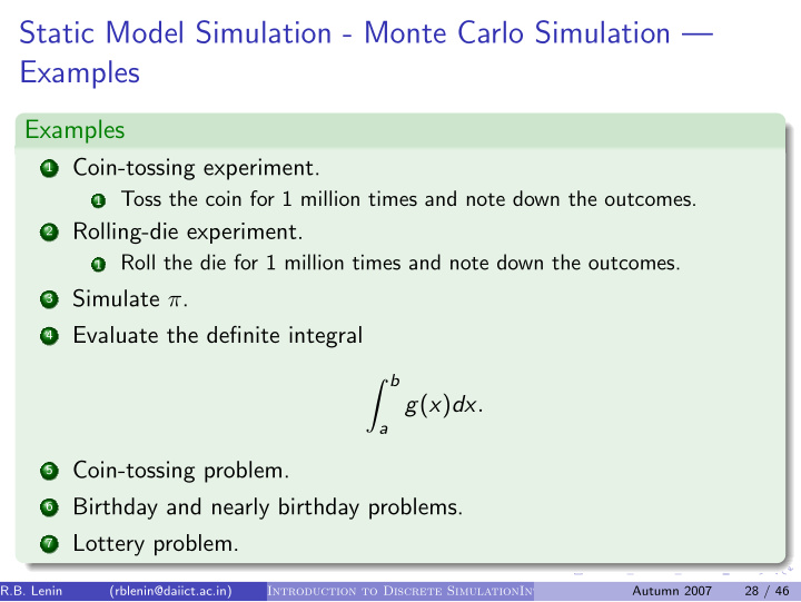 static model simulation monte carlo simulation examples