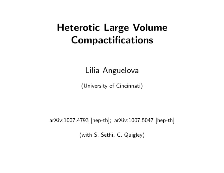 heterotic large volume compactifications