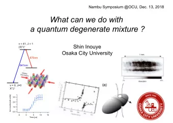 What can we do with  a quantum degenerate mixture ?  v = 41, J = 1  Shin Inouye (3) 1 S +  Osaka