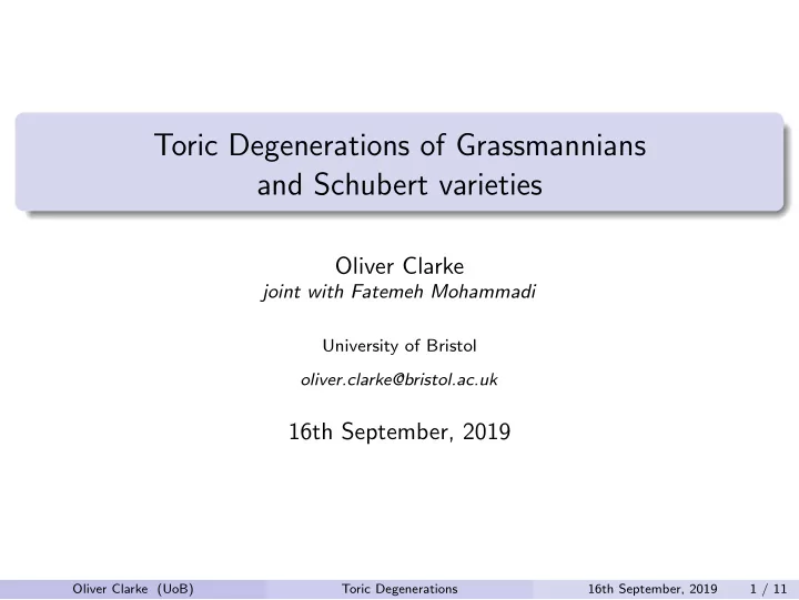 toric degenerations of grassmannians and schubert