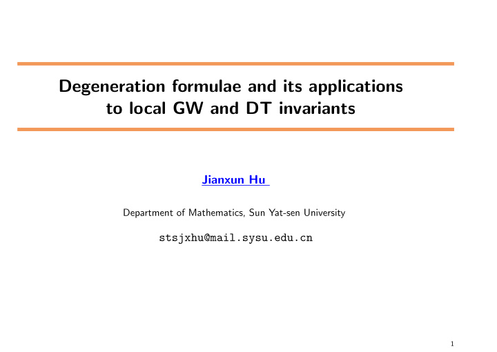 degeneration formulae and its applications to local gw