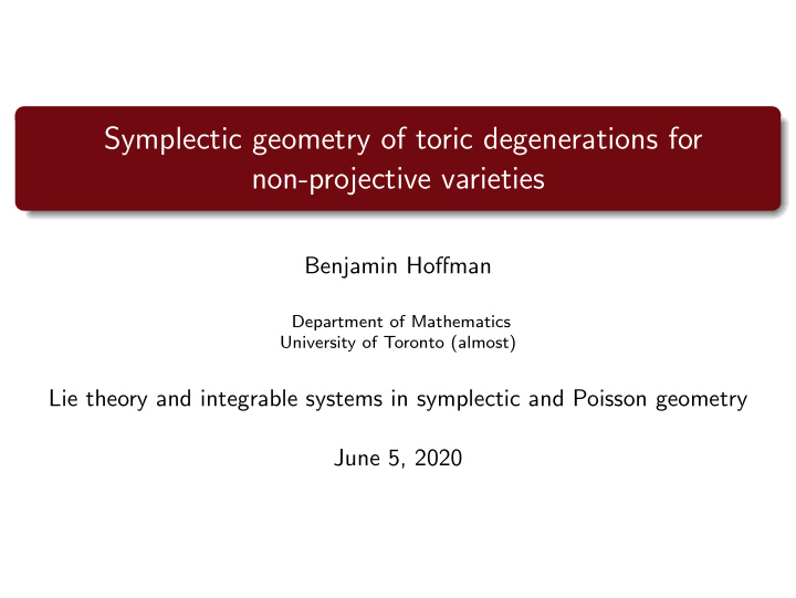 symplectic geometry of toric degenerations for non