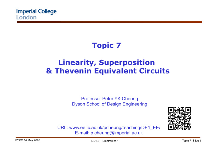 topic 7 linearity superposition thevenin equivalent