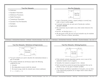 One-Port  v  Admittance Parameters  Network  -  Hybrid Parameters i' 1  Transmission