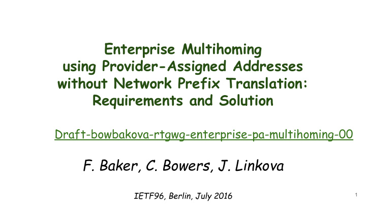 enterprise multihoming using provider assigned addresses