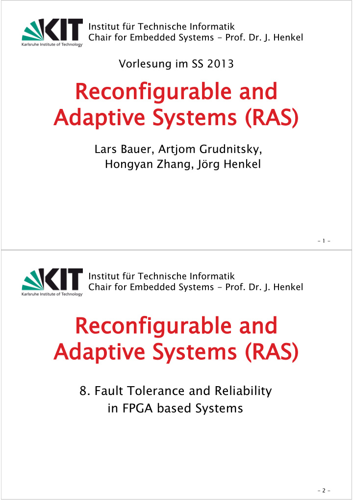 reconfigurable and adaptive systems ras