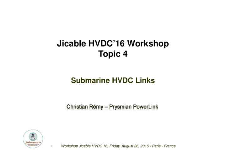 jicable hvdc 16 workshop topic 4