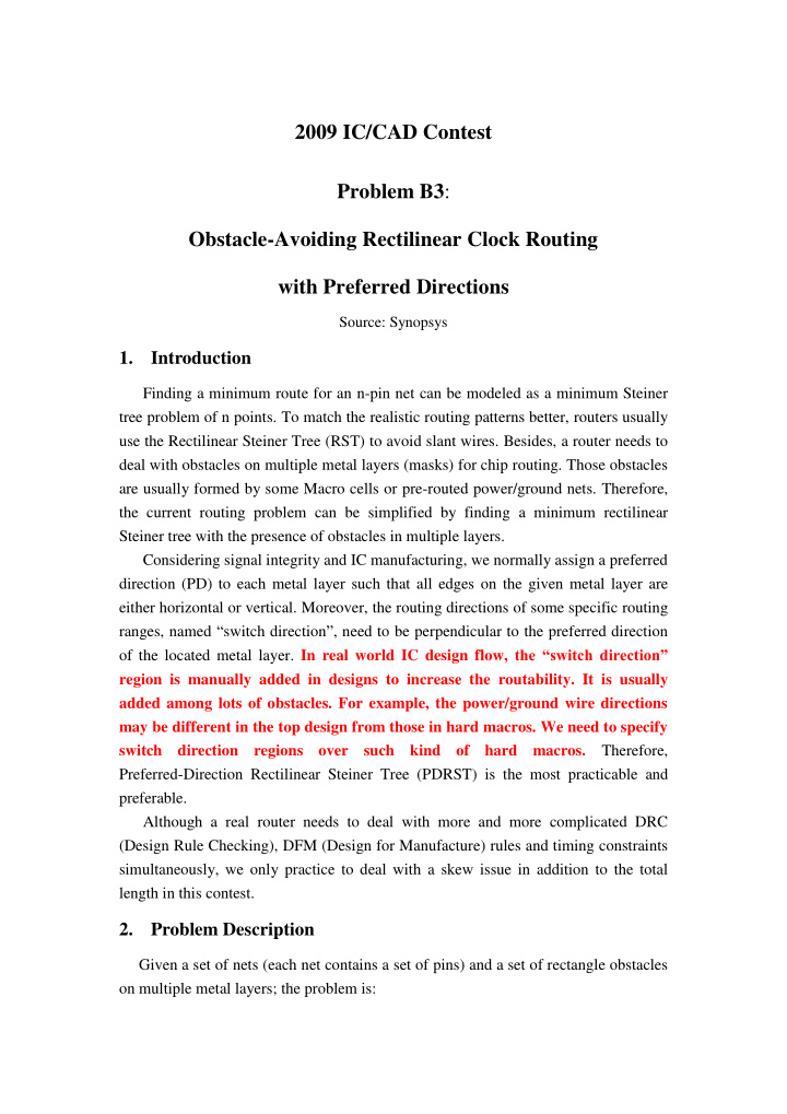 2009 ic cad contest problem b3 obstacle avoiding