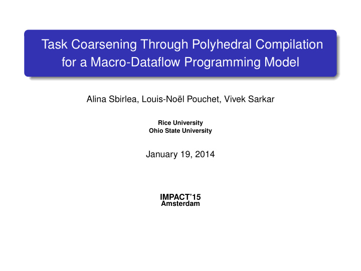 task coarsening through polyhedral compilation for a
