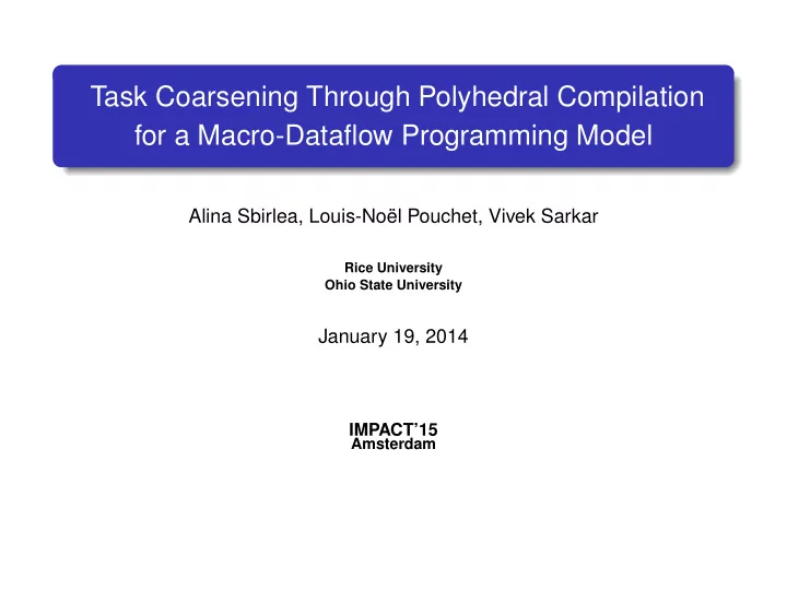 task coarsening through polyhedral compilation for a