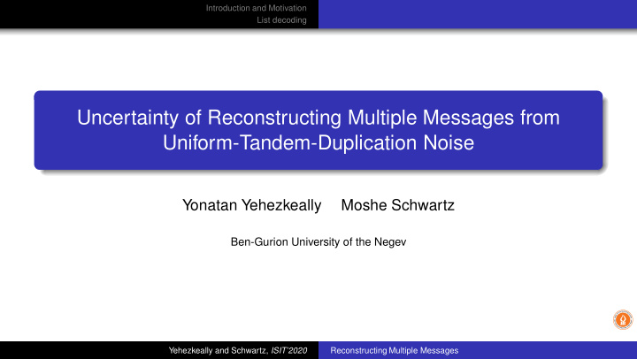 uncertainty of reconstructing multiple messages from