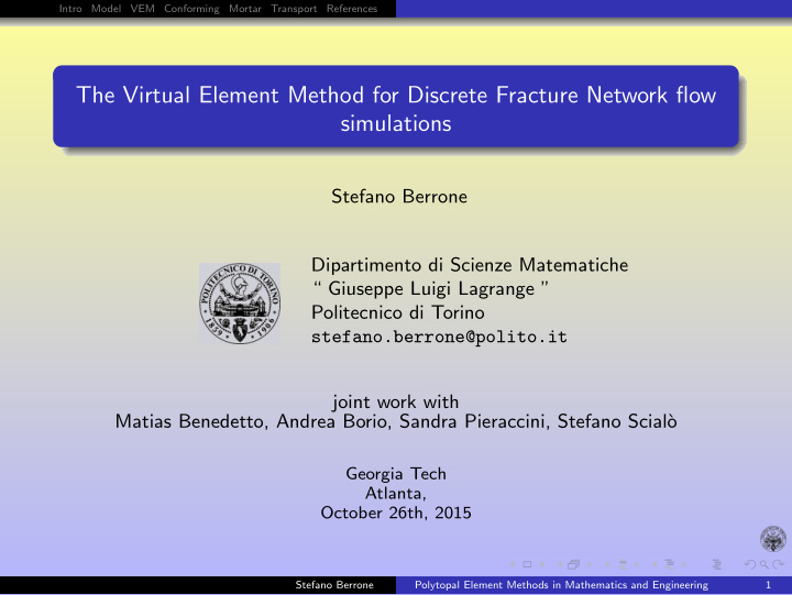 the virtual element method for discrete fracture network