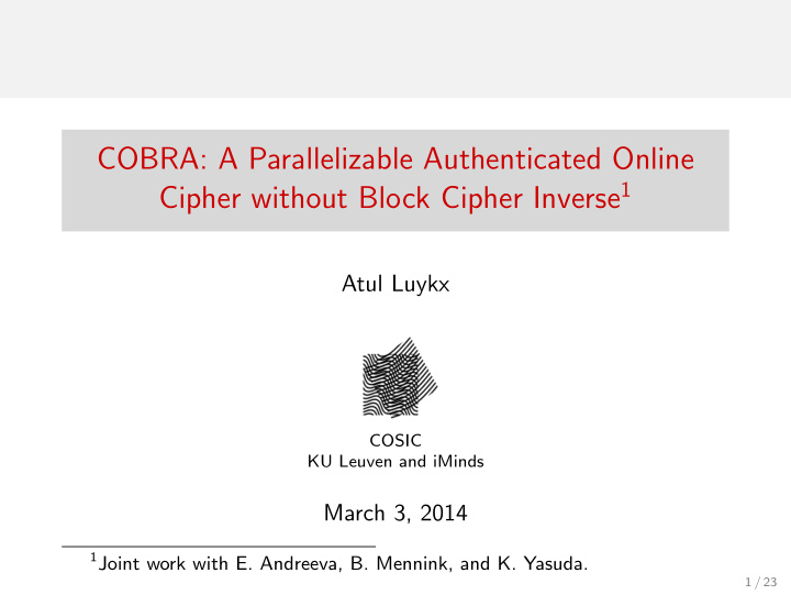 cobra a parallelizable authenticated online