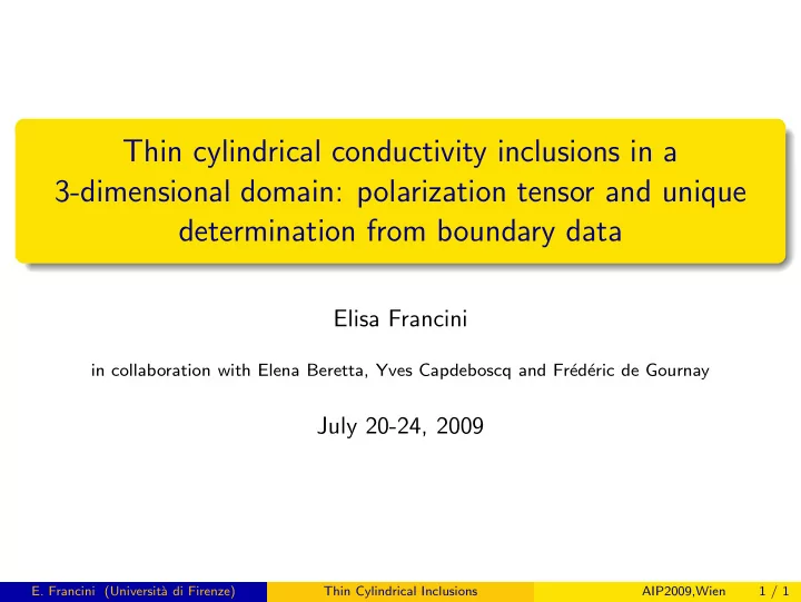 thin cylindrical conductivity inclusions in a 3