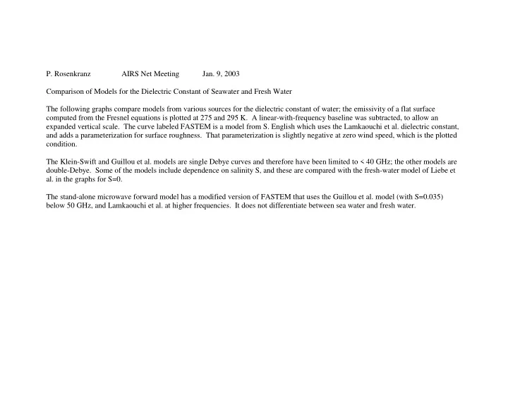 p rosenkranz airs net meeting jan 9 2003 comparison of