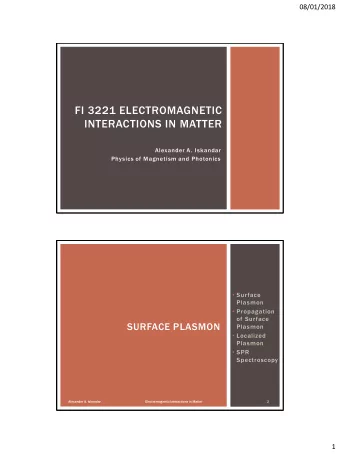 INTERACTIONS IN MATTER  Alexander A. Iskandar  Physics of Magnetism and Photonics  Surface
