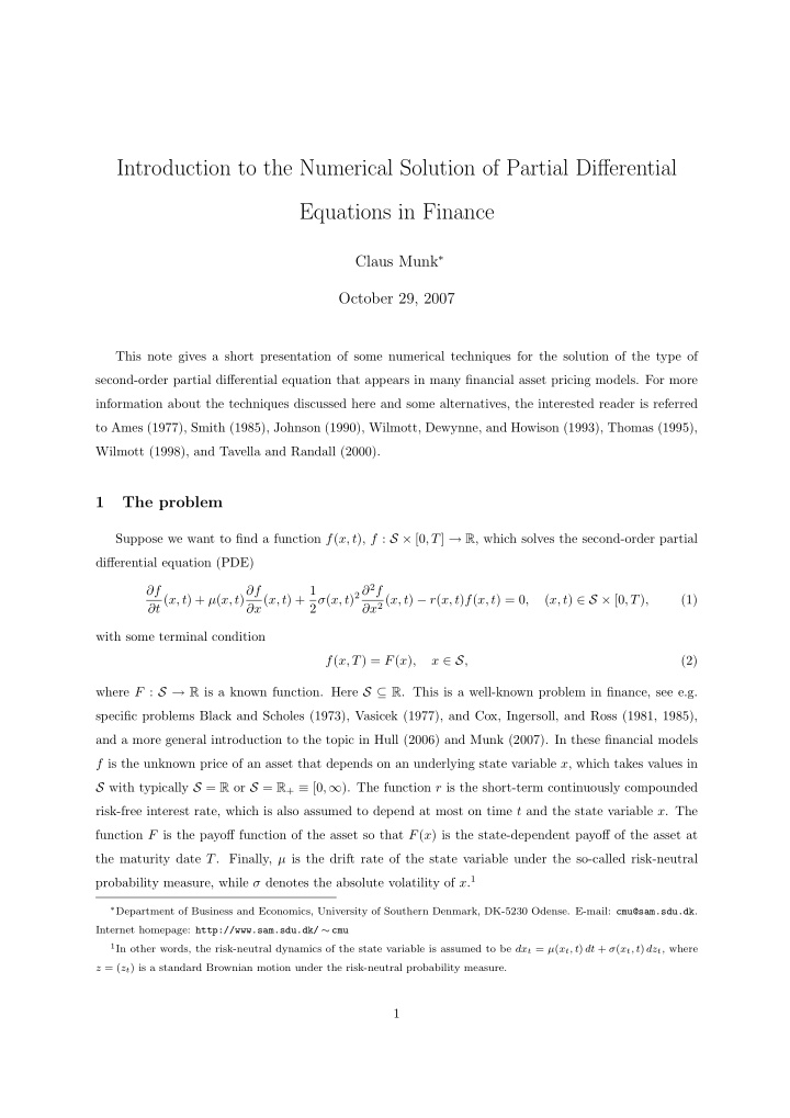 introduction to the numerical solution of partial