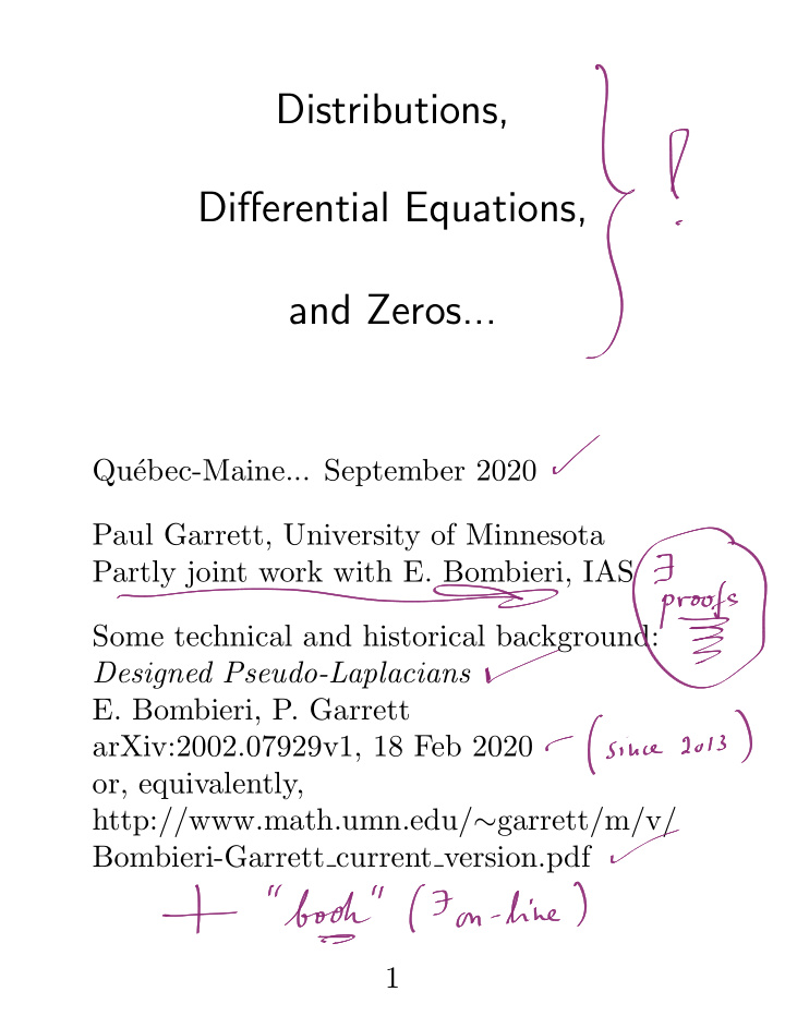 distributions di ff erential equations and zeros