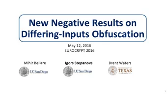 Differing-Inputs Obfuscation  May 12, 2016  EUROCRYPT 2016  Mihir Bellare  Igors Stepanovs  Brent