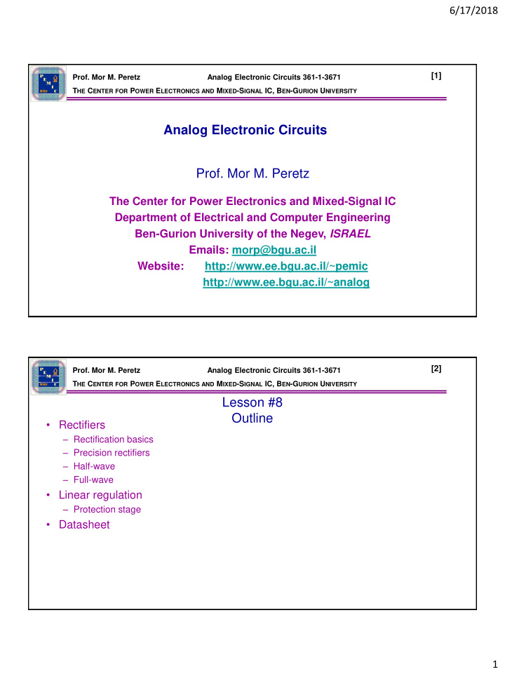 analog electronic circuits prof mor m peretz